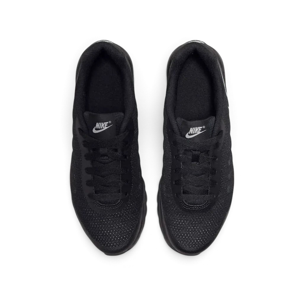 Nike Air Max Invigor Juniors Trainers Black 749572-003 top view showing lace-up design and padded tongue