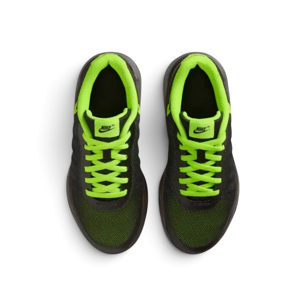 Top-down view of the trainers, highlighting the sleek black lacing system and the breathable mesh texture of the toe box.