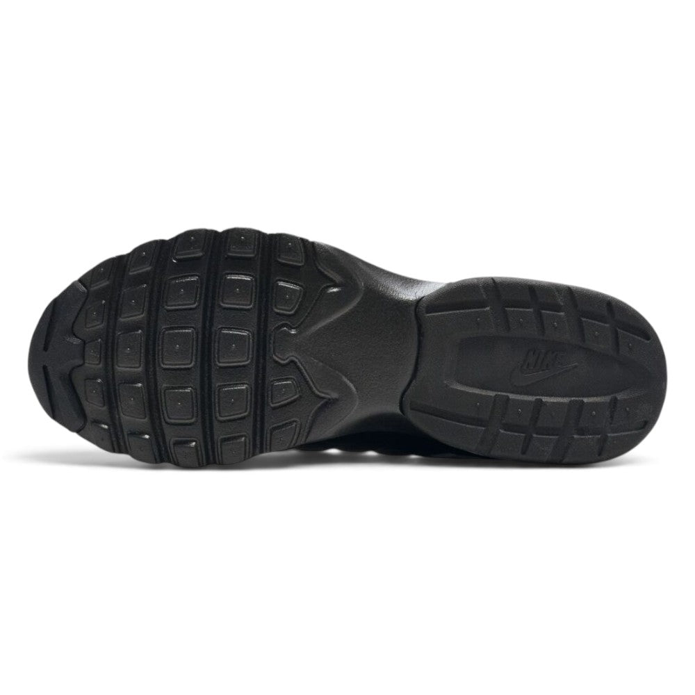 Focusing on the durable full-length rubber outsole featuring a generative traction pattern with specialized uphill and downhill lugs, showcasing the road grip matrix engineered for a successful tackle of wet tarmac, concrete pavements, and treadmill belts.