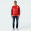 Focuses on the locked-in button up closure and the professional embroidered Ferrari logo.