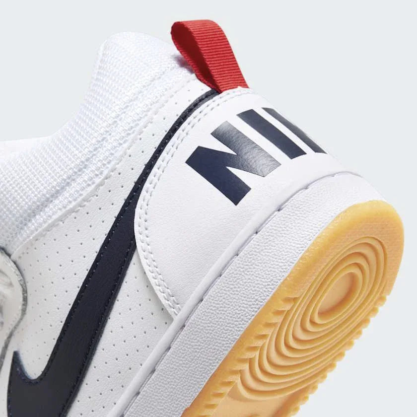 Rear underside close-up of Nike Court Borough Mid Juniors White Trainers 839977-107 outsole and heel tread pattern