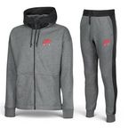 Nike Air NSW Fleece Men's Tracksuit in heather grey, front view showing the full-zip hoodie and matching tapered joggers, with Nike Air logos visible.