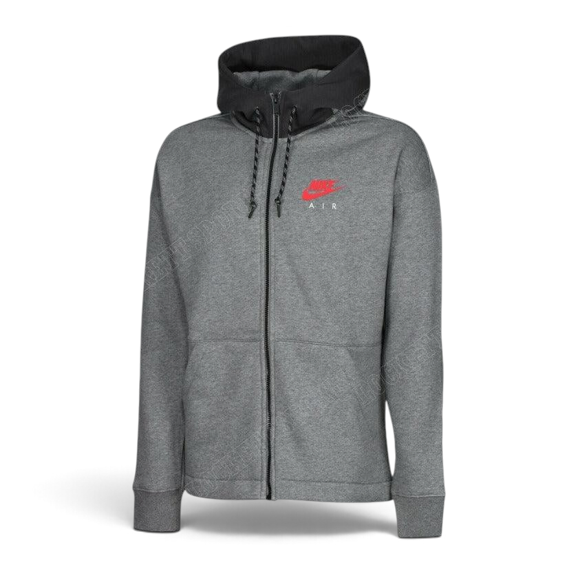 Nike Air NSW Fleece Men's Tracksuit in heather grey, front view showing the full-zip hoodie with Nike Air logos visible.