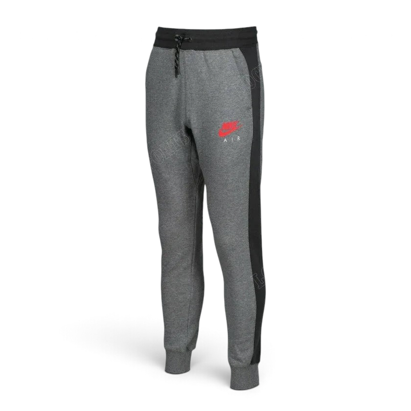 Nike Air NSW Fleece Men's Tracksuit in heather grey, front view showing the  tapered joggers, with Nike Air logos visible.