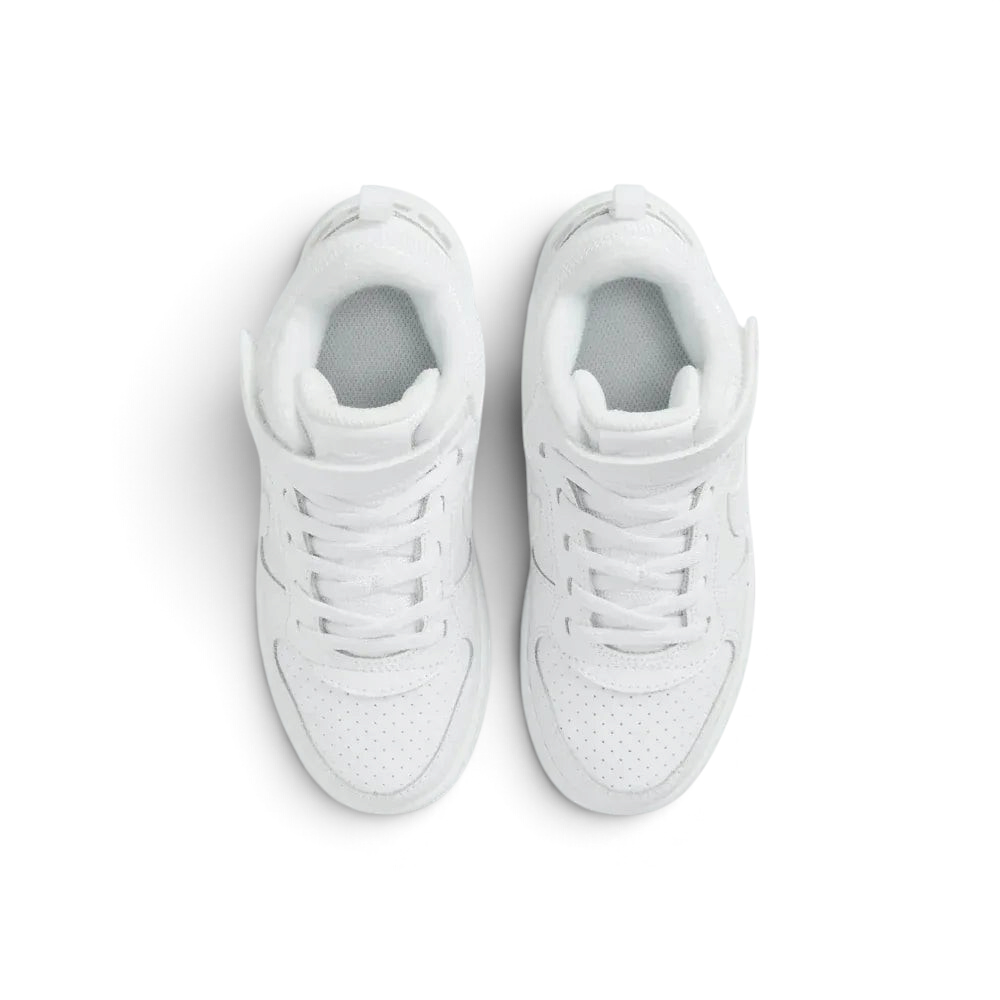 Top-down view of the infant trainers, highlighting the perforated toe box and the secure hook-and-loop strap.