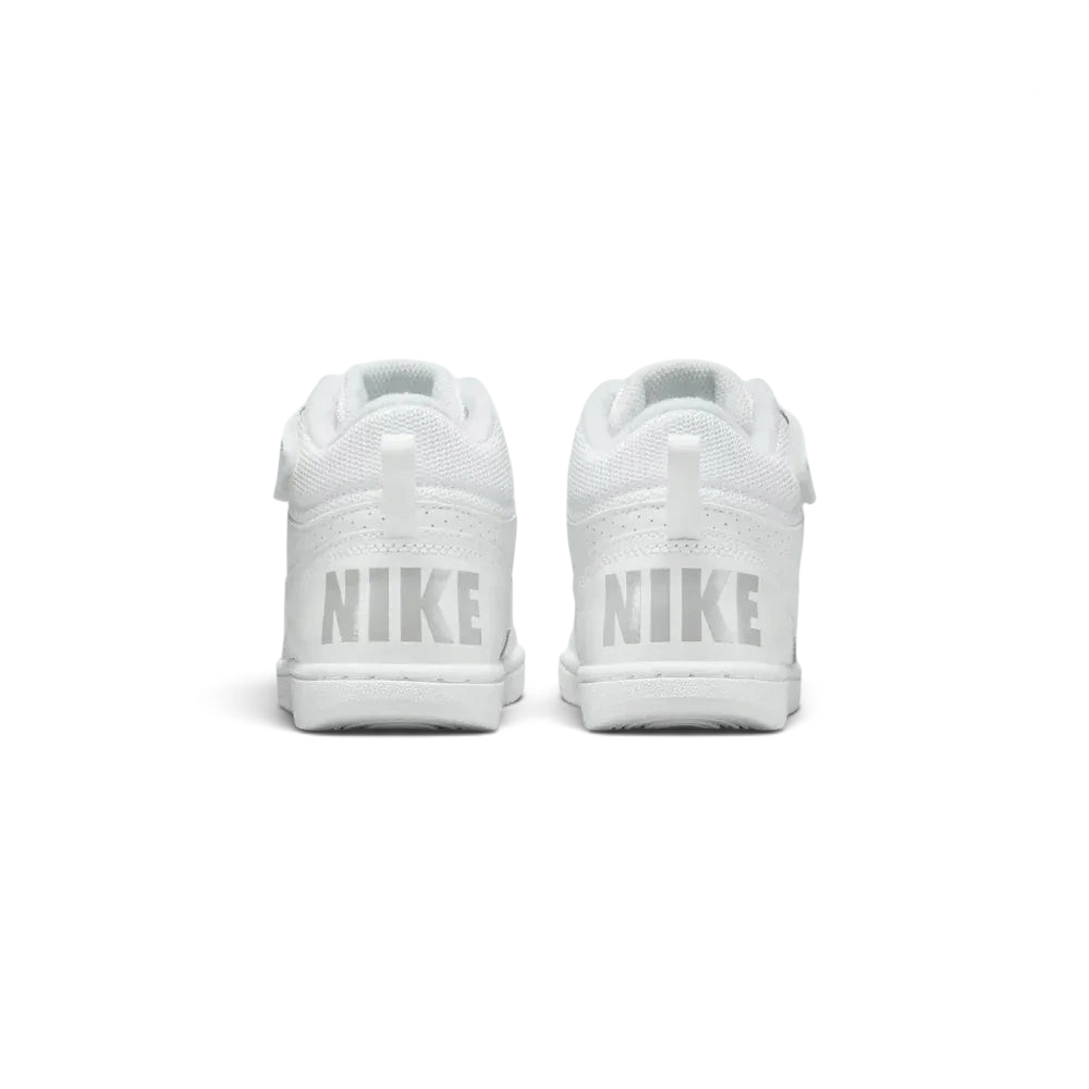 Rear view of the trainers, focusing on the "NIKE" branding on the heel and the padded ankle collar.