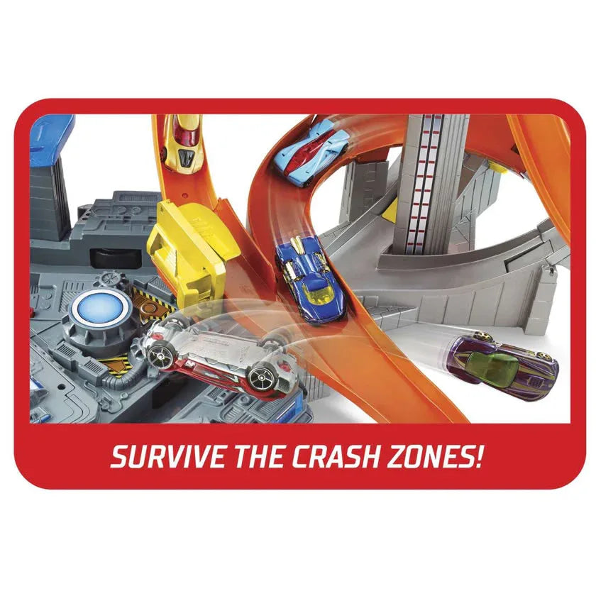 A Hot Wheels car from the Spin Storm set, showing its design and detailing.