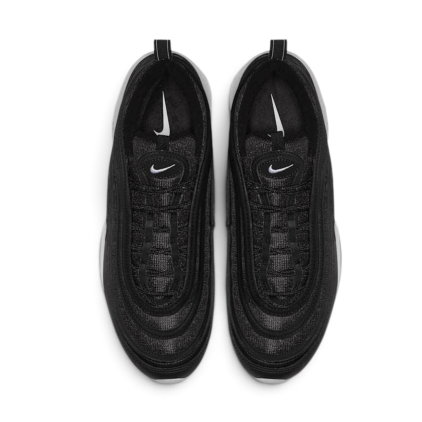 Nike Air Max 97 Men's Trainers 921826-001 top view showing laces, tongue logo, and layered upper