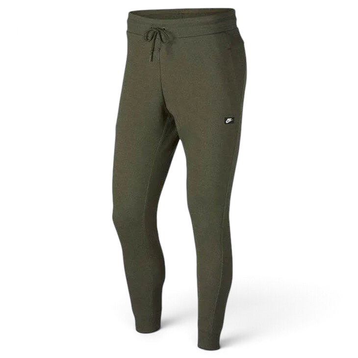 Nike NSW Optic Tracksuit in olive green, front view of track pants featuring the drawstring and logo