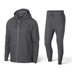Nike Optic Zip Suit in slate grey, front view showing the full-zip hoodie and matching tapered pants.
