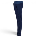 Navy blue pants on a light gray background