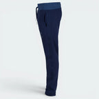 Navy blue pants on a light gray background