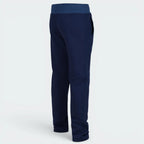 Focusing on the clean back silhouette and the professional finish of the cuffed ankles.
