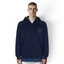 Adidas Men's Trefoil Fleece Hooded Track Jacket in collegiate navy, front view showing the full-zip, hood, contrast three stripes on the sleeves, and Trefoil logo on the chest.