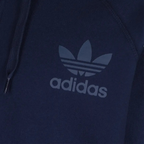 Close-up zoom on the Adidas Men's Trefoil Fleece Hooded Track Jacket, showing the soft fleece lining and the screen print Trefoil logo detail.