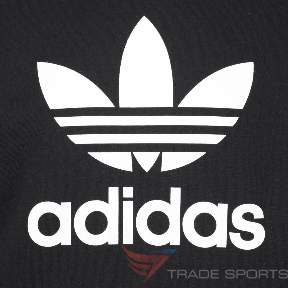 A close-up of the high-definition screen-printed Trefoil logo and the technical grain of the fabric.