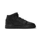 Clean lateral side profile highlighting the perforated toe box, stitched leather overlays, and tonal black Swoosh against the stealth upper.