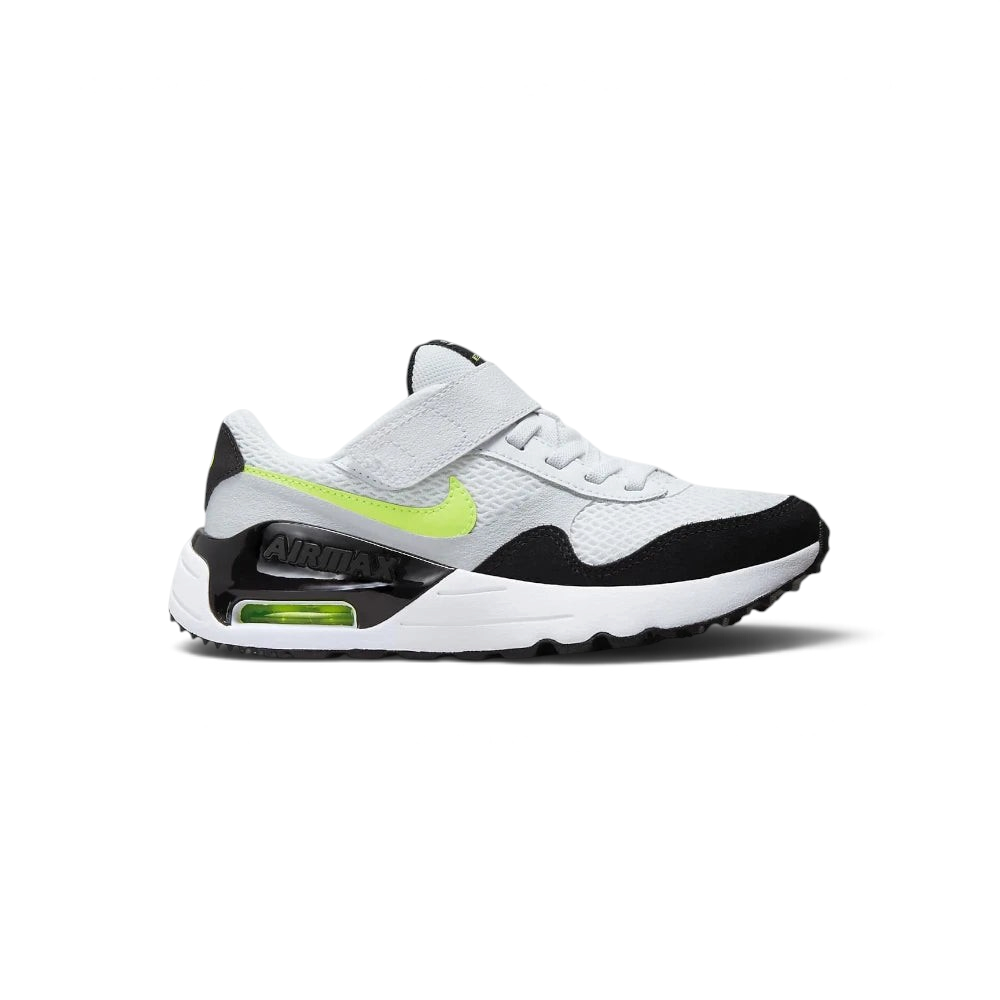 Highlights the high-velocity sweep of the contrasting volt Nike Swoosh, showing the professional, multi-textured pure platinum and white mesh upper, the popping Volt neon accents, and the prominent visible Air window embedded in the heel of the midsole.