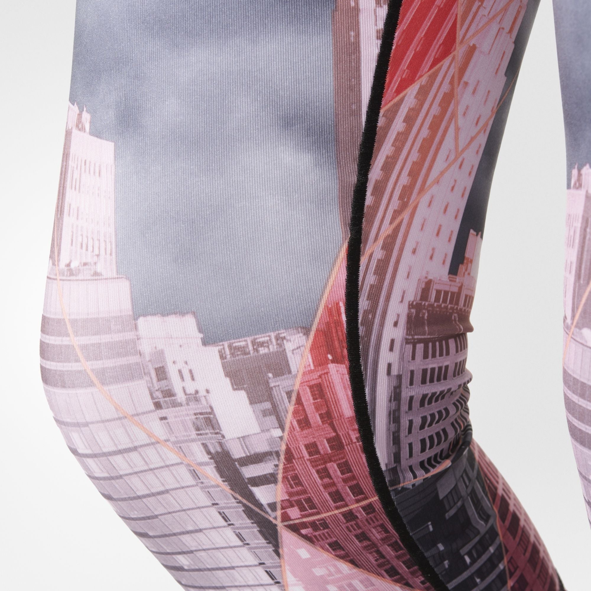 A close-up of the high-definition city skyline and geometric patterns.