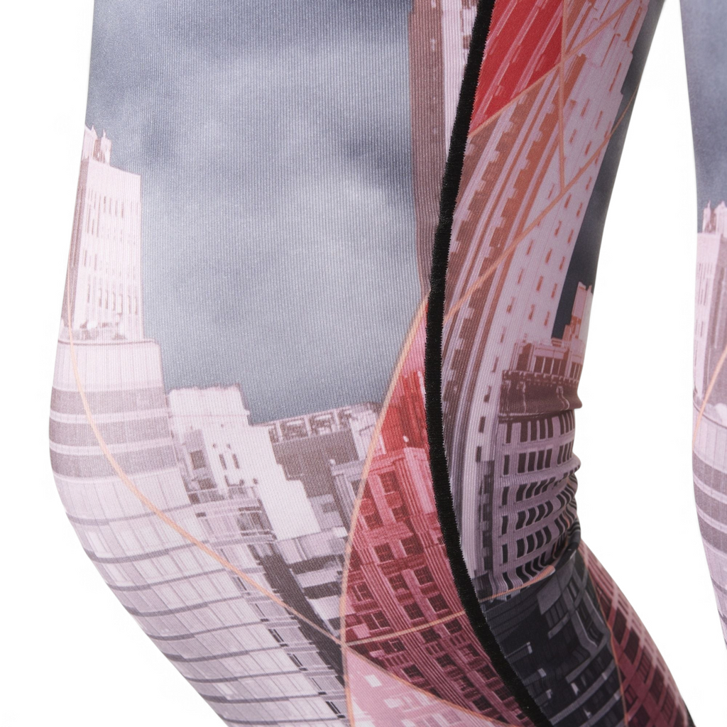 A close-up of the high-definition city skyline and geometric patterns.