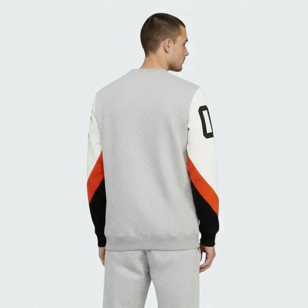 Adidas Crew Basketball Sweatshirt in grey fleece, back view showcasing the plain design and comfortable fit.