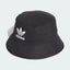 The Black Trefoil Bucket Hat, highlighting the downward-sloping brim and the reinforced stitching around the crown.