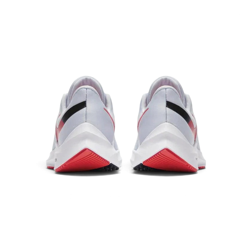 Rear view of the Nike Zoom Winflo 6 Women's blue running trainers, focusing on the structured heel and subtle branding.