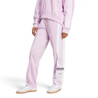 The Light Orchid Adibreak pants, highlighting the full-length white snap buttons and the contrast 3-Stripes against the soft purple base.