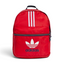 Highlights the high-velocity sweep of the comfortable padded shoulder straps, showing the professional, clean texture of the Better Scarlet red nylon twill body and the clean alignment of the white 3-Stripes tracking down the side.