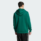 Rear view of the hoodie, showing the clean, solid green finish and the reinforced stitching across the shoulders.