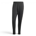 Adidas Tiro Running Track Pants in black, front view showing the tapered leg, elastic drawcord waist, and front zip pockets.