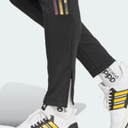 Detailed zoom on the ankle zips of the Adidas Tiro Running Track Pants, highlighting the adjustable fit and functional details.