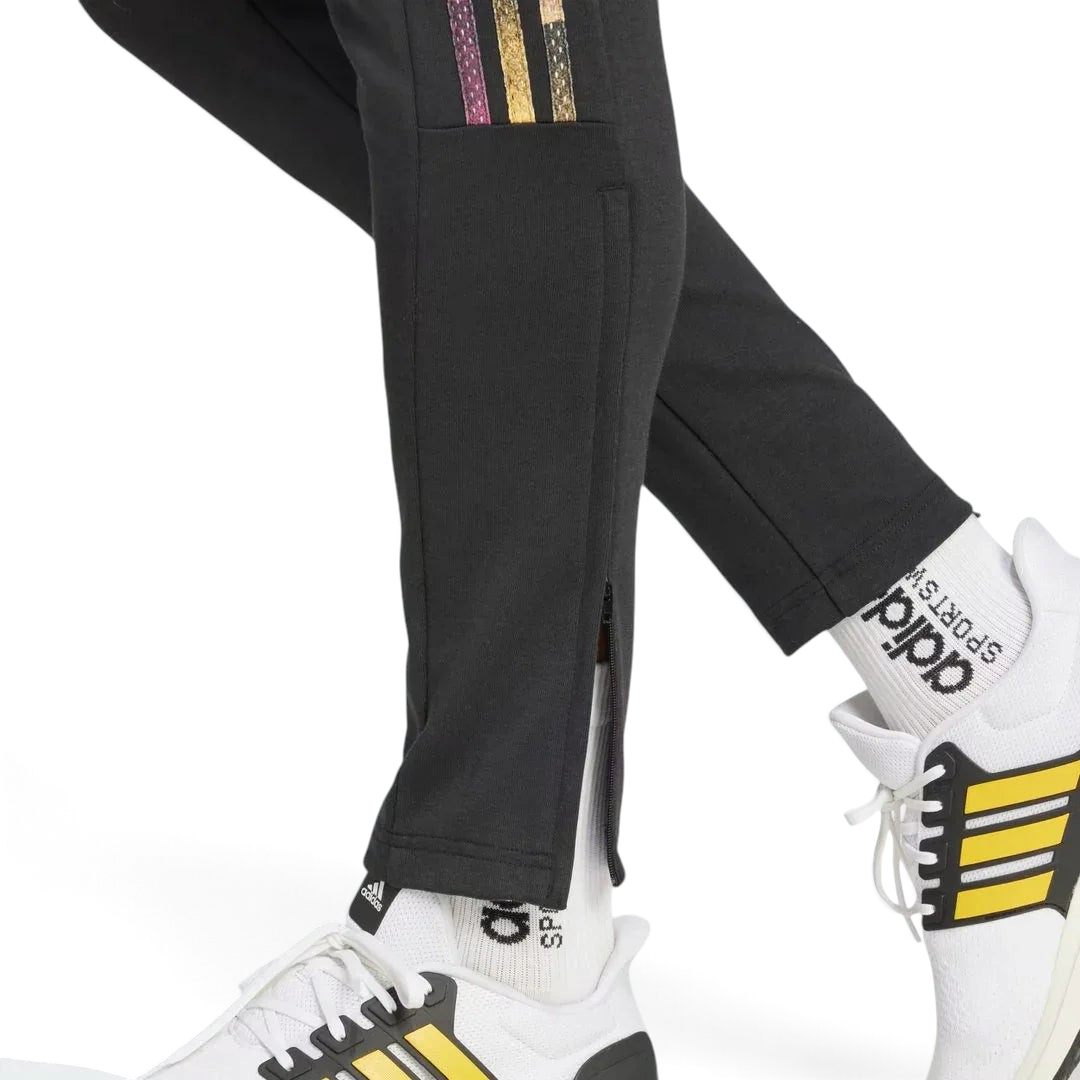 Detailed zoom on the ankle zips of the Adidas Tiro Running Track Pants, highlighting the adjustable fit and functional details.