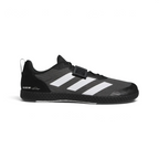 Highlights the high-velocity white adidas branding and the professional, flat profile of the zero-drop sole layout.