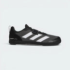 Highlights the high-velocity white adidas branding and the professional, flat profile of the zero-drop sole layout.