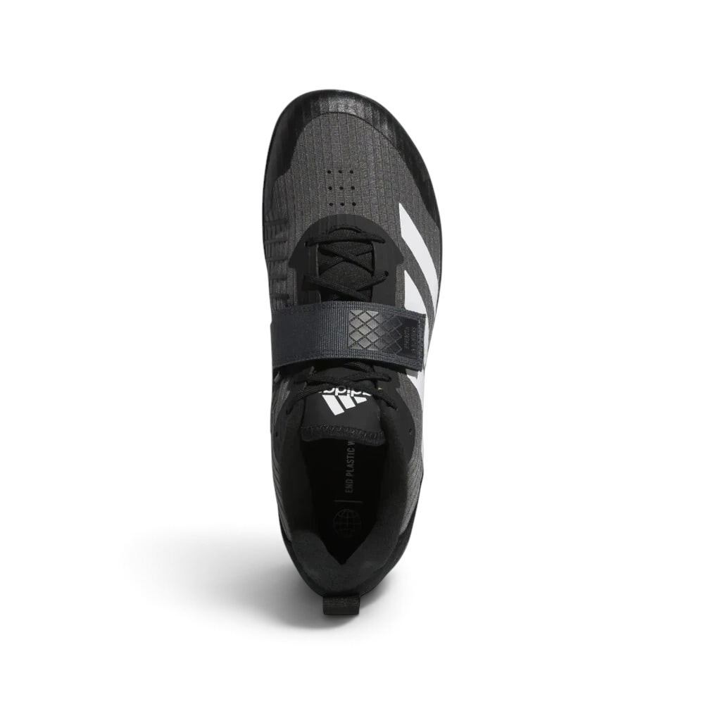 Focuses on the locked-in lace configuration and the broad texture of the wide hook-and-loop midfoot strap.