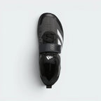 Focuses on the locked-in lace configuration and the broad texture of the wide hook-and-loop midfoot strap.