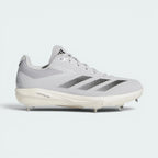 Highlights the high-velocity sweep of the Team Light Grey upper, showing the crisp execution of the Core Black 3-Stripes, the low-cut ankle collar, and the sleek profile of the cleated outsole.