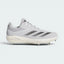 Highlights the high-velocity sweep of the Team Light Grey upper, showing the crisp execution of the Core Black 3-Stripes, the low-cut ankle collar, and the sleek profile of the cleated outsole.
