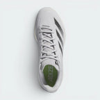 Focuses on the locked-in central lacing layout, displaying the clean symmetry of the grey mesh tongue, black laces, and the streamlined toe cap structure.