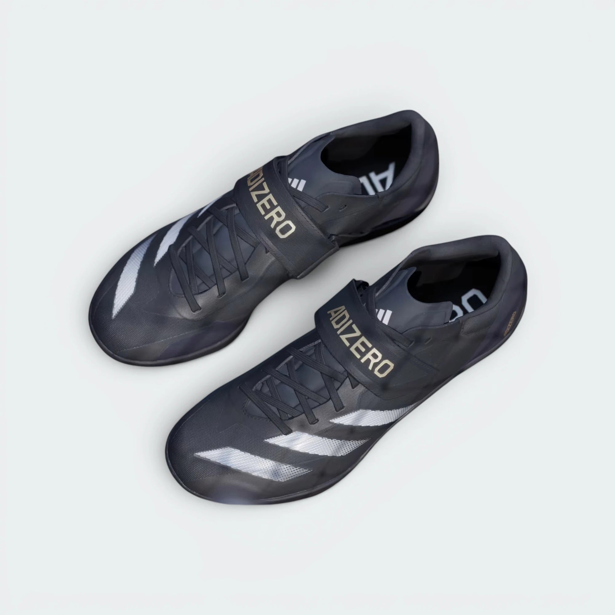 Focuses on the unique asymmetrical closure architecture and the prominent hook-and-loop lockdown strap for an unreal secure fit.