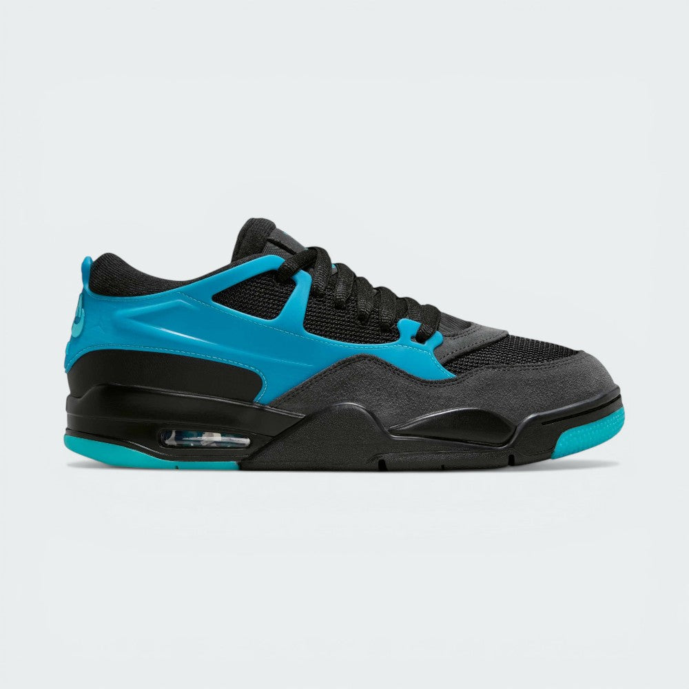 Side Profile Image: The Black and Anthracite AJ4 RM, highlighting the unique integrated cage and the vibrant Gamma Blue Max Air unit.