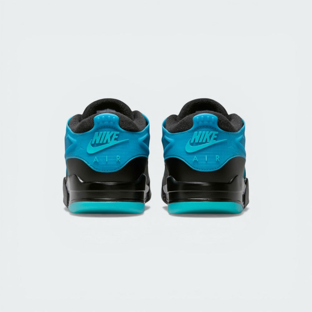 View from Behind Looking at the Heel: Focusing on the blended heel-tab and cage construction with the Nike Air or Jumpman branding.