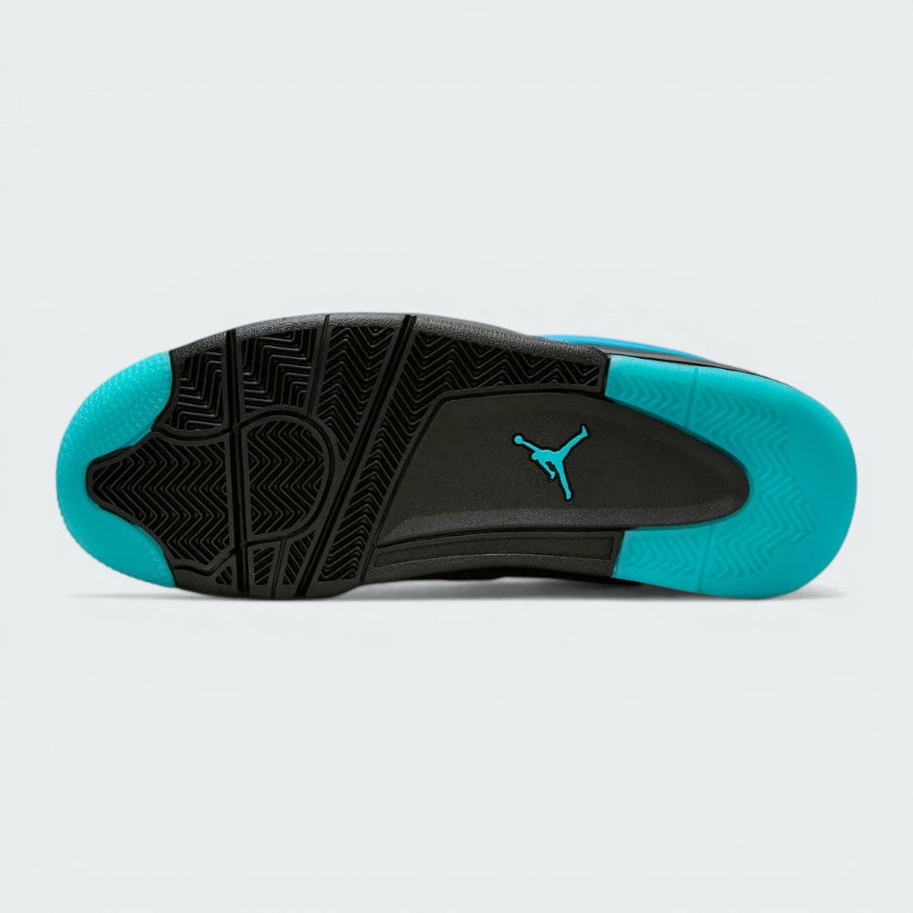Outsole View: Showing the modified AJ4 traction pattern with high-contrast Gamma Blue rubber sections.