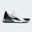 Highlights the high-velocity sweep of the clean White mesh upper, showing the professional, matte finish of the flexible overlay and the striking contrast of the large Dusty Cactus teal Max Air unit in the heel.