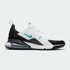 A Nike Air Max 2013 sneaker in white, black, and teal, shown from a side profile view against a light gray background.