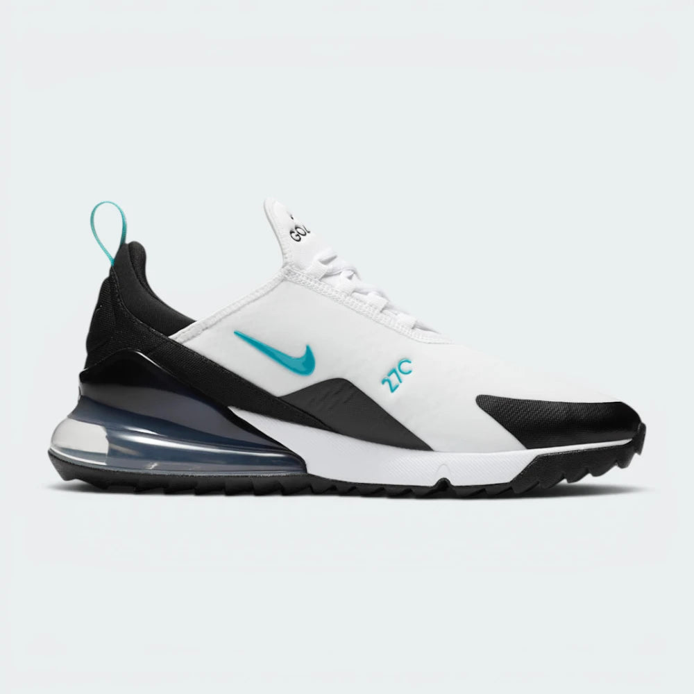 A Nike Air Max 2013 sneaker in white, black, and teal, shown from a side profile view against a light gray background.