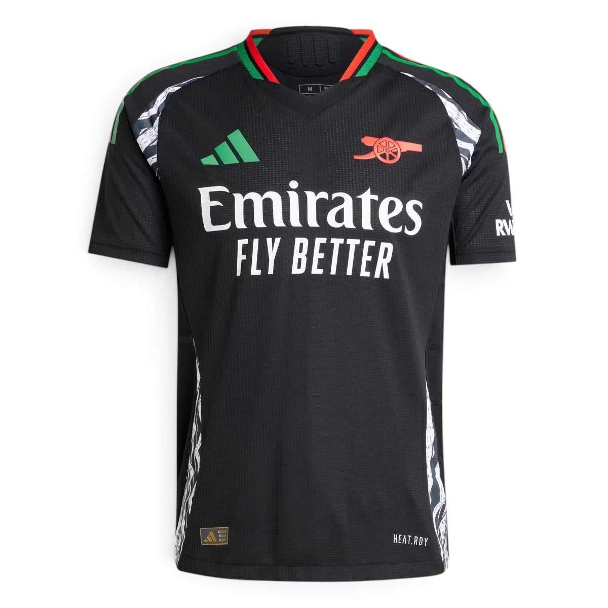 Clean overhead layout of the folded jersey showcasing the symmetrical chest layout, authenticity gold badge near the hem, and HEAT.RDY emblem.