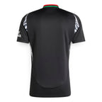 Rear-facing overhead view of the black fan jersey, displaying the clean unbranded back panel and collar trim.