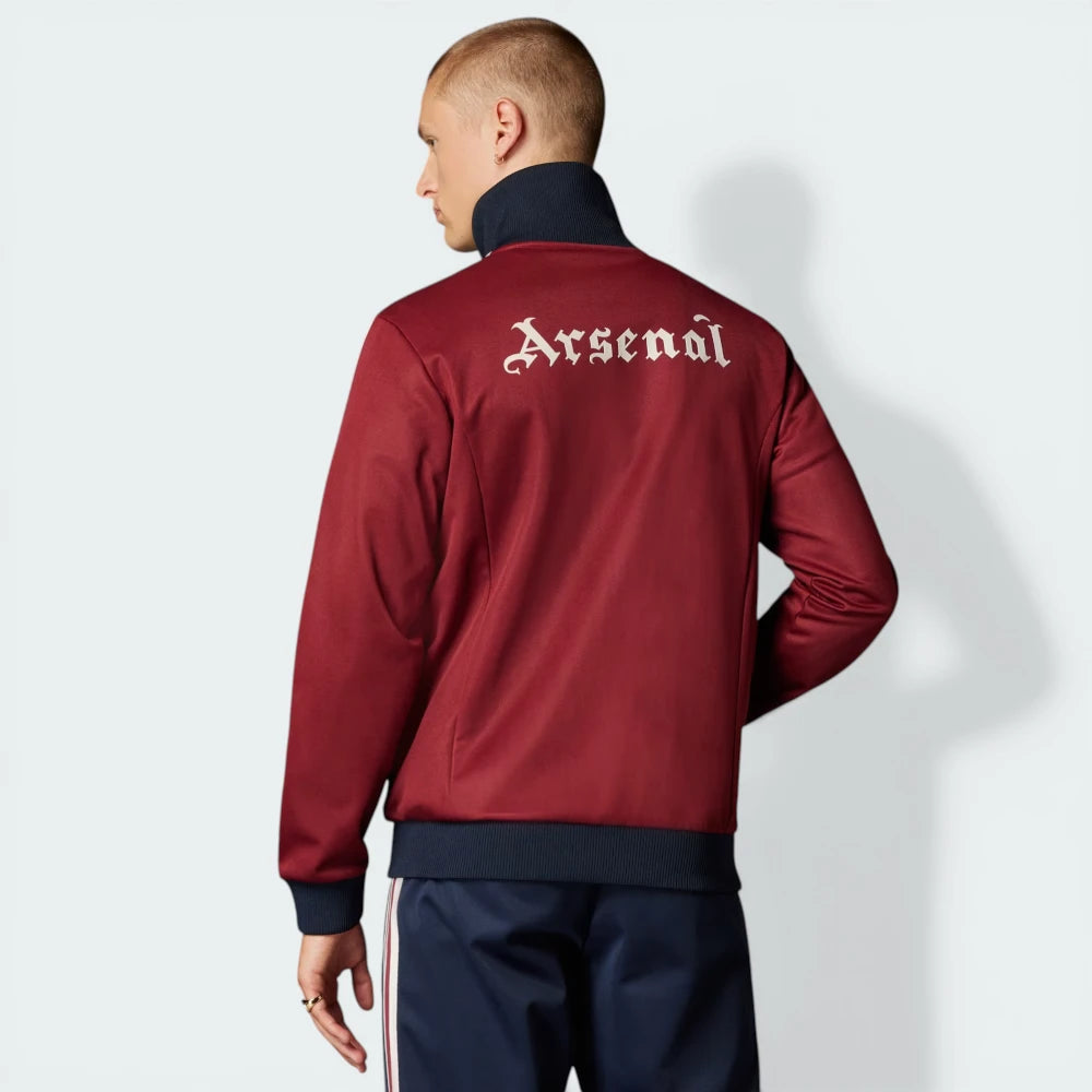 View from behind looking at the shoulders, showcasing the tailored '70s-inspired cut and the high stand-up collar.